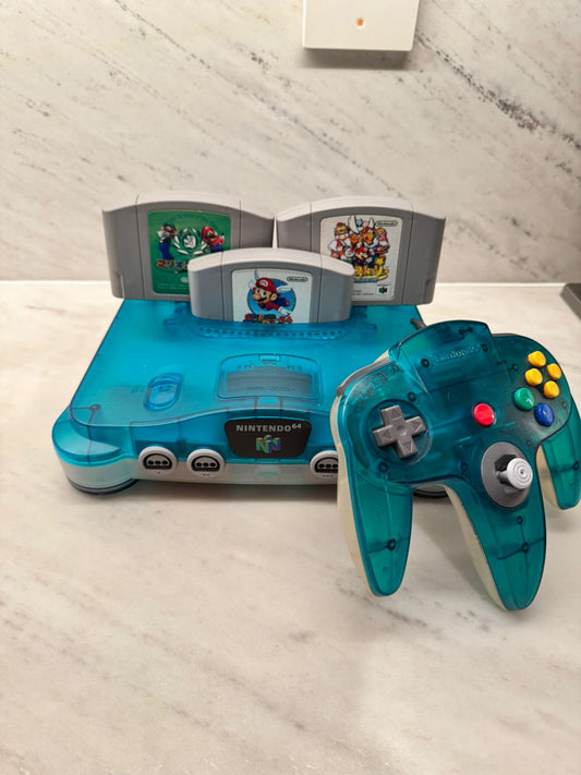 Nintendo 64 aqua blue + 3 Games JP